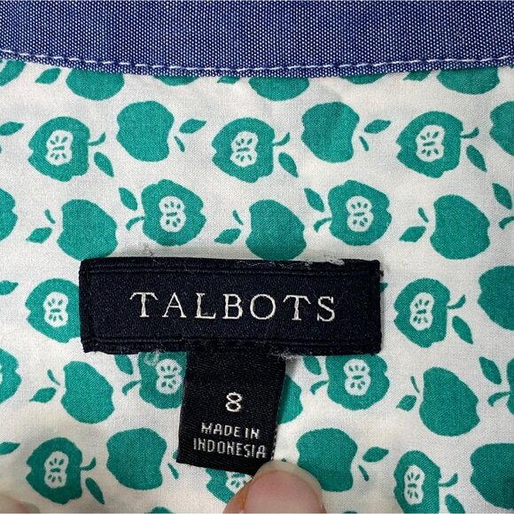 Talbots Sz 8 Green Apple Long Sleeve Button Shirt Novelty Fall Cottagecore Teach - Picture 7 of 12